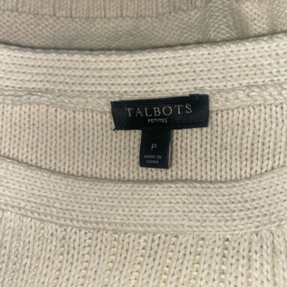 Talbots Petite Women’s Cotton Knit Sweater Cream Button Shoulder Size PS - Picture 8 of 9
